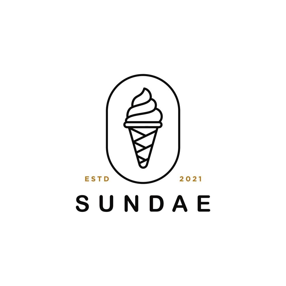 gelo creme sundae linha arte logotipo desgin vetor ilustração dentro preenchidas linha estilo. fofa gelo creme colher crachá hipster logotipo ícone dentro na moda elegante vintage linha estilo