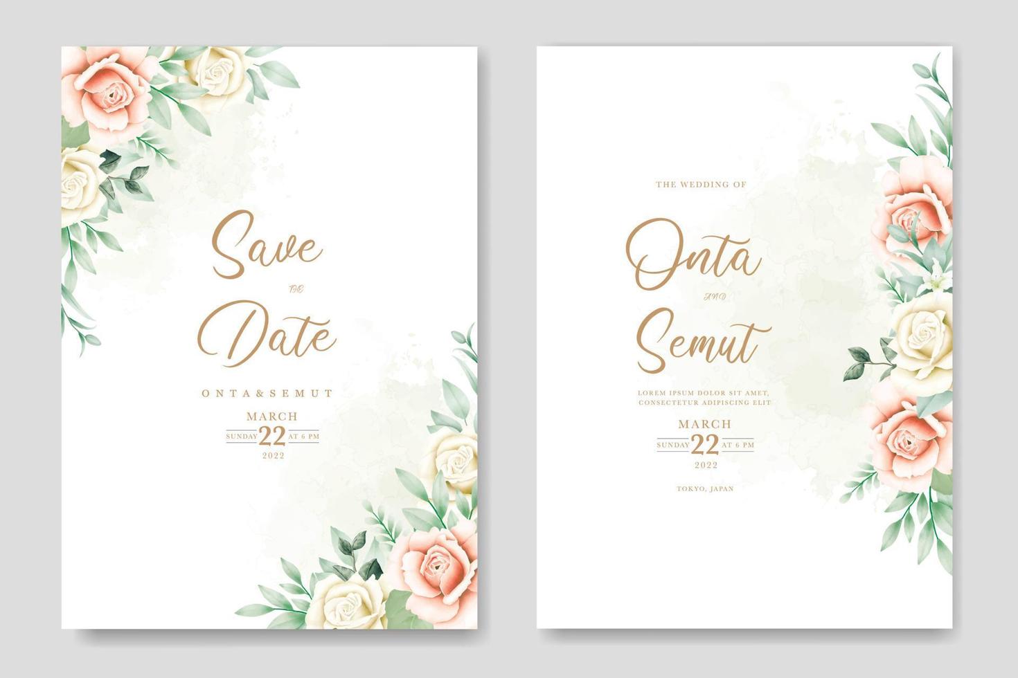 cartão de convite de casamento com aquarela rosa floral vetor