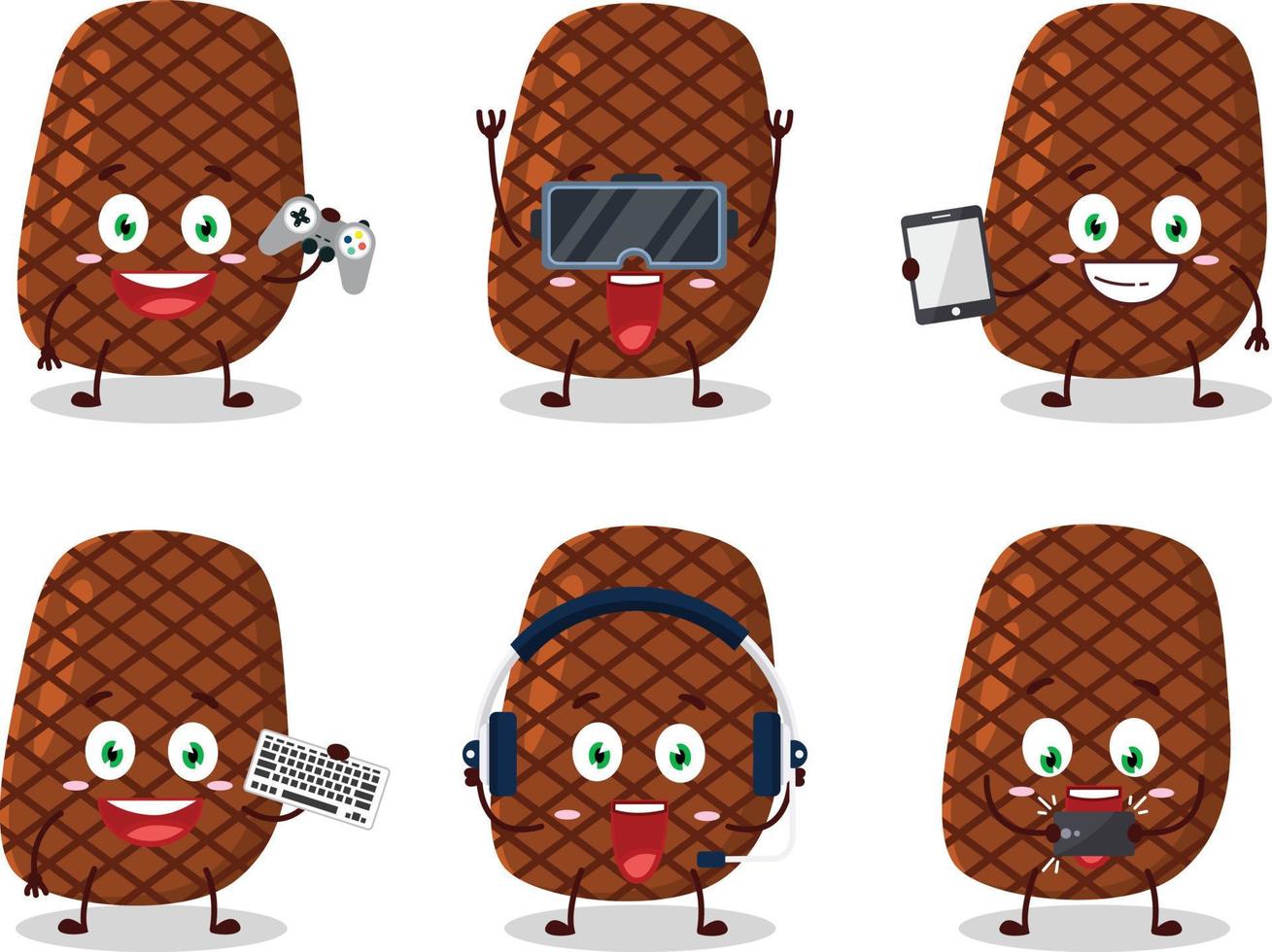 bife desenho animado personagem estão jogando jogos com vários fofa emoticons vetor