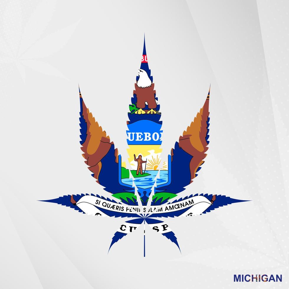 bandeira do Michigan dentro maconha folha forma. a conceito do legalização cannabis dentro Michigan. vetor