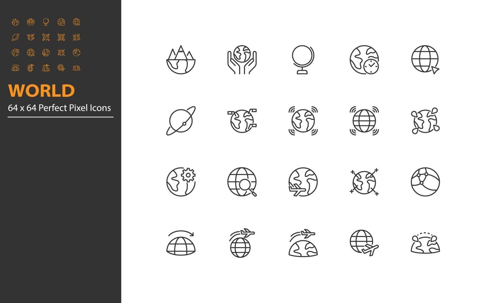conjunto de ícones mundiais de linhas finas vetor