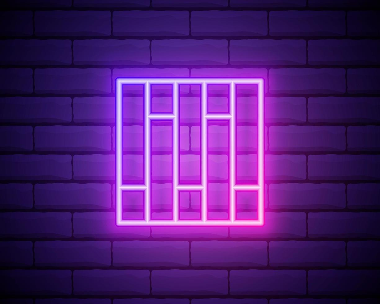 ícone de ui ux de néon brilhante rosa parquet. Vetor de logotipo de sinal brilhante isolado na parede de tijolos