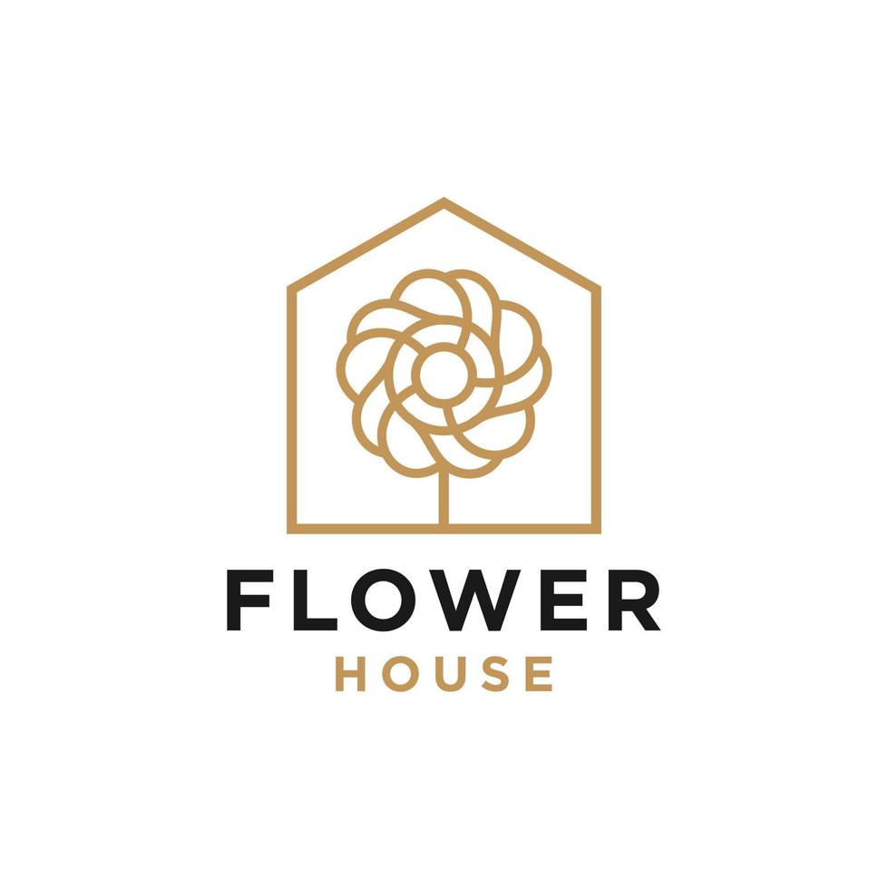 logotipo de vetor de ícone de casa mínimo e simples com bela flor de árvore de planta, casa orgânica, ilustração de design de chalé forrest