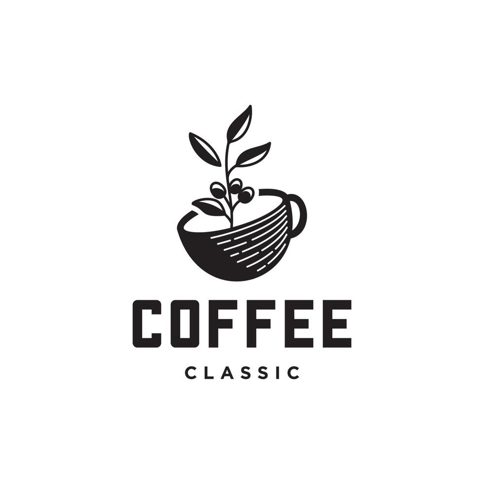 insígnia uma xícara de café com design de ícone de vetor de logotipo de selo de linha natural de feijão em estilo moderno moderno moderno minimalista vintage, ícone de barra de café premium