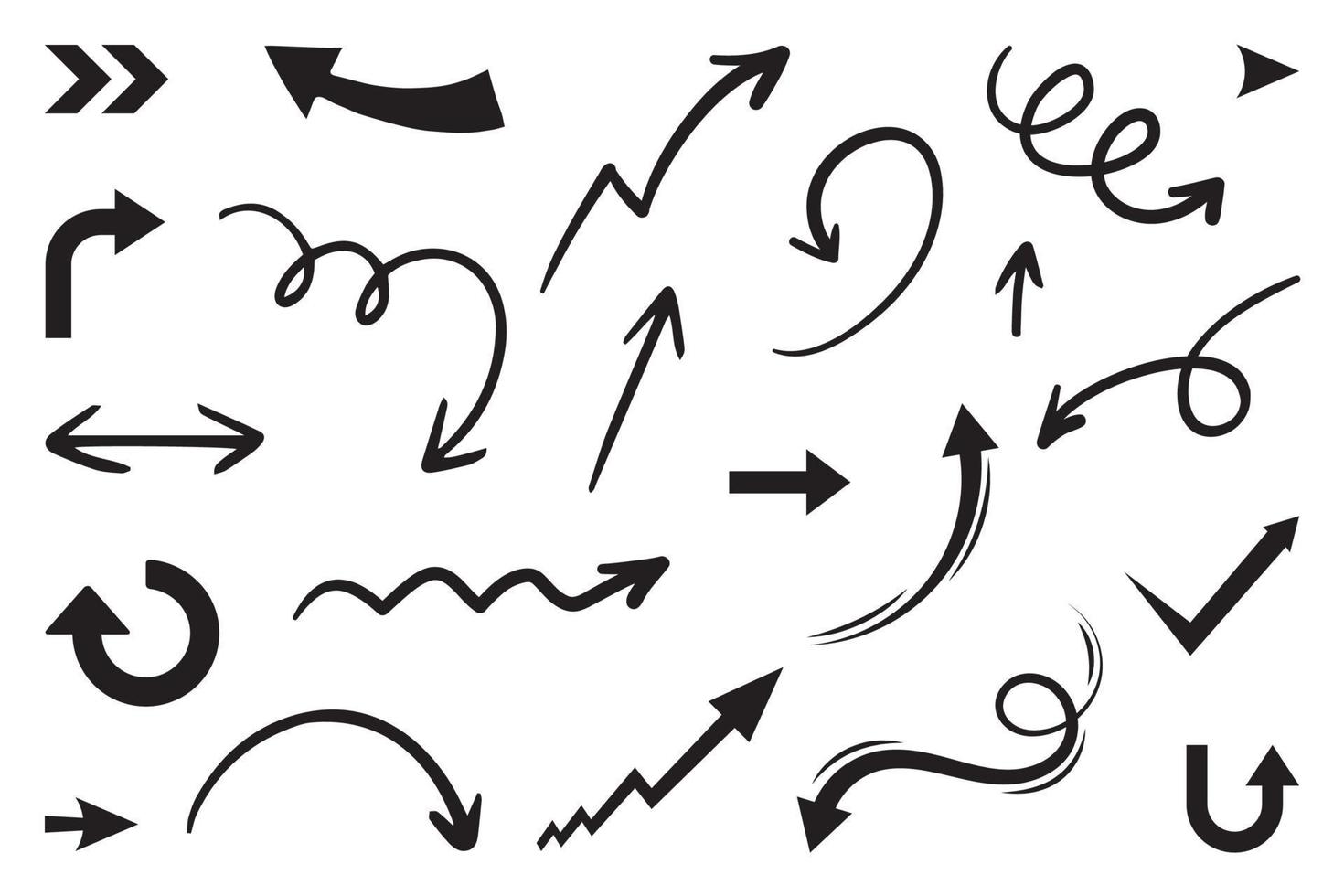 mão desenhado seta definir, coleção do ilustrado seta sinais, Setas; flechas coleção dentro rabisco estilo, minimalista seta coleção vetor