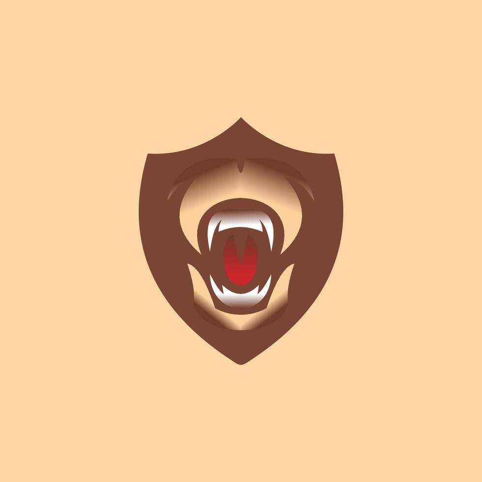 escudo logotipo Projeto com urso, Urso boca rugindo, escudo do proteção, Castanho urso, para o negócio e corporativo branding vetor