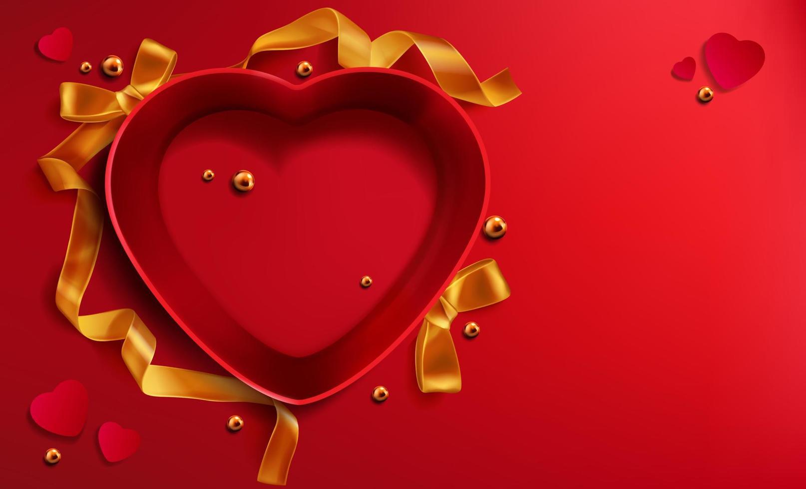 coração em forma de vermelho aberto presente caixa, dourado fita pérola vetor
