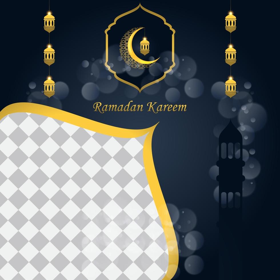 cartão Ramadan Kareem. mídia social postar modelo com lanterna árabe e lua. planos de fundo islâmicos para cartazes, banners, cartões comemorativos e modelo de postagem de mídia social. vetor