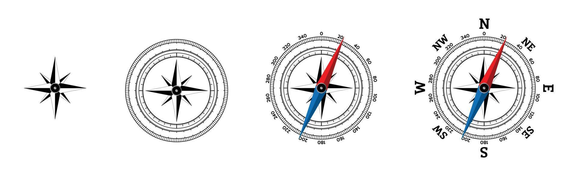 bússola vermelho-azul-preto ícone definir. cardeal bússola símbolo norte, sul, leste, oeste. isolado realista Projeto vetor ilustração em branco fundo.