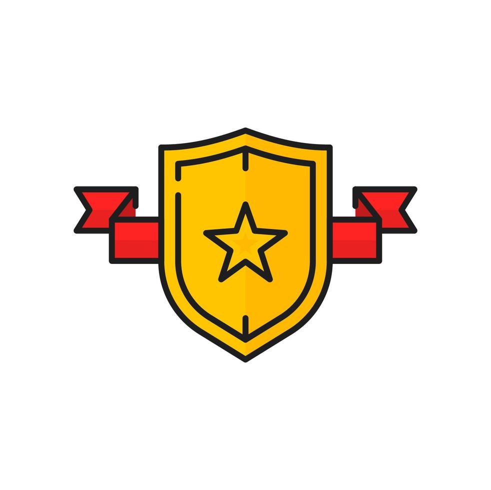 Estrela escudo troféu prêmio com vermelho fita listra vetor
