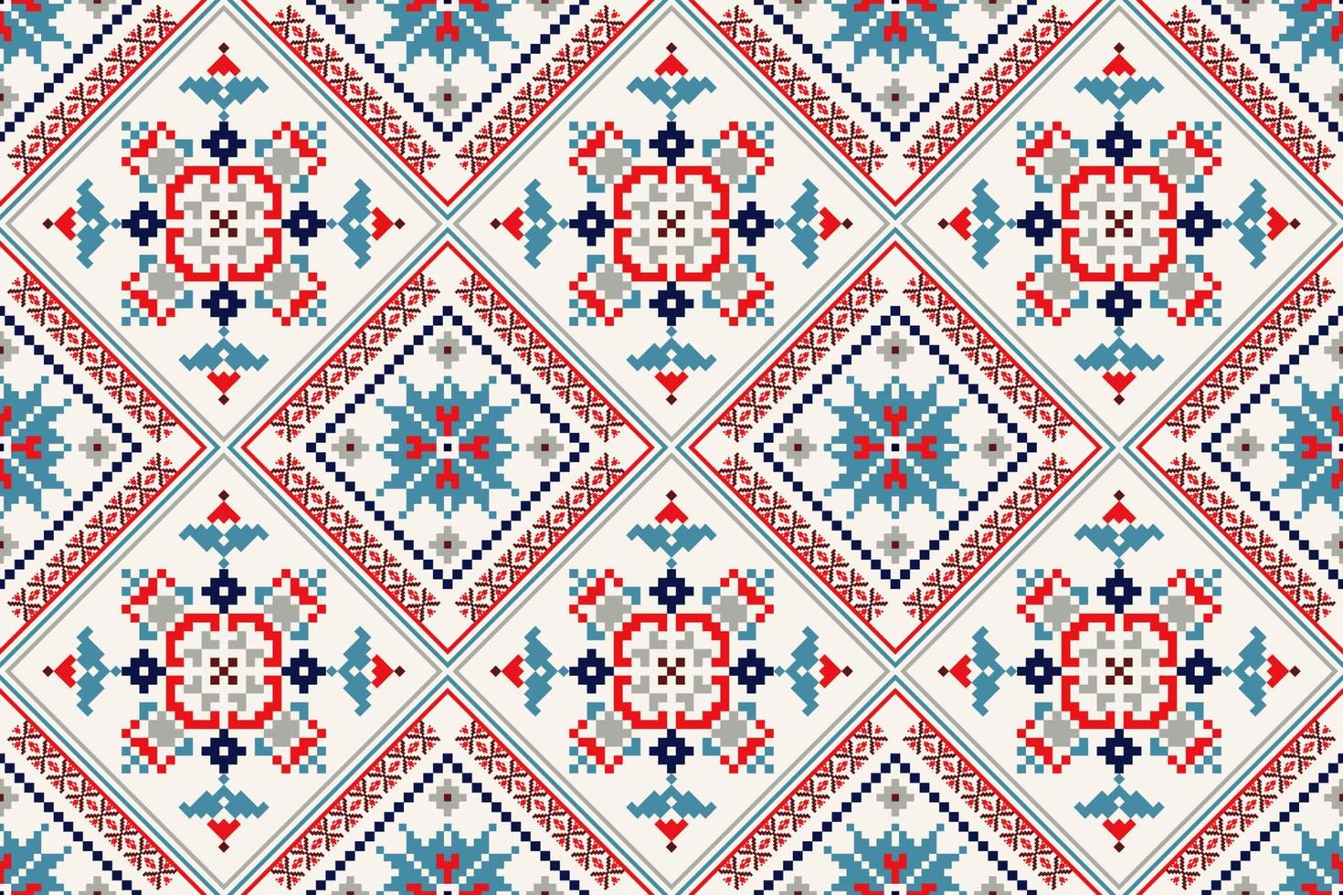 floral Cruz ponto bordado em branco background.geometric étnico oriental desatado padronizar tradicional.asteca estilo abstrato vetor ilustração.design para textura,tecido,vestuário,embrulho,tapete.