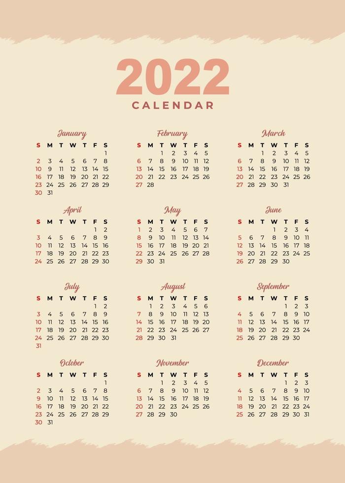 Modelo de design de calendário 2022 vetor