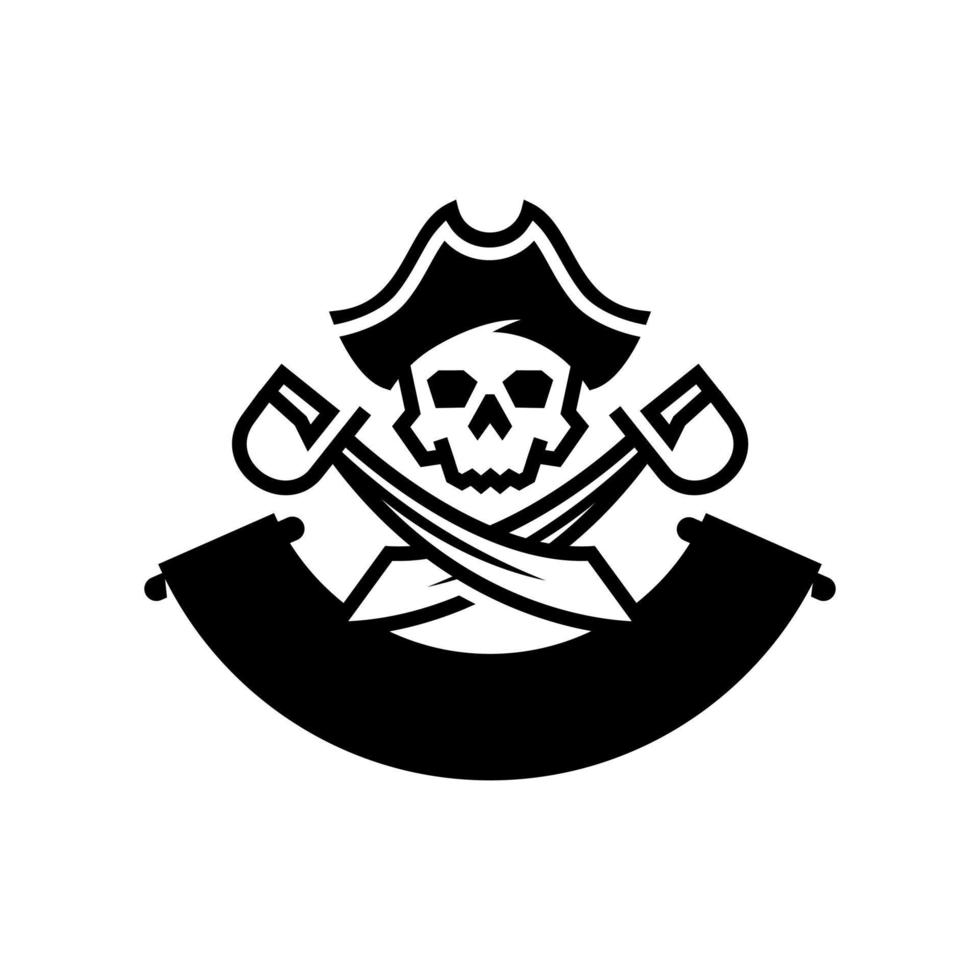 crânio do morto pirata logotipo com chapéu e cruzando marinheiro espadas mascote emblema Projeto . esqueleto marinheiro capitão ícone logotipo ilustração mascote. vetor