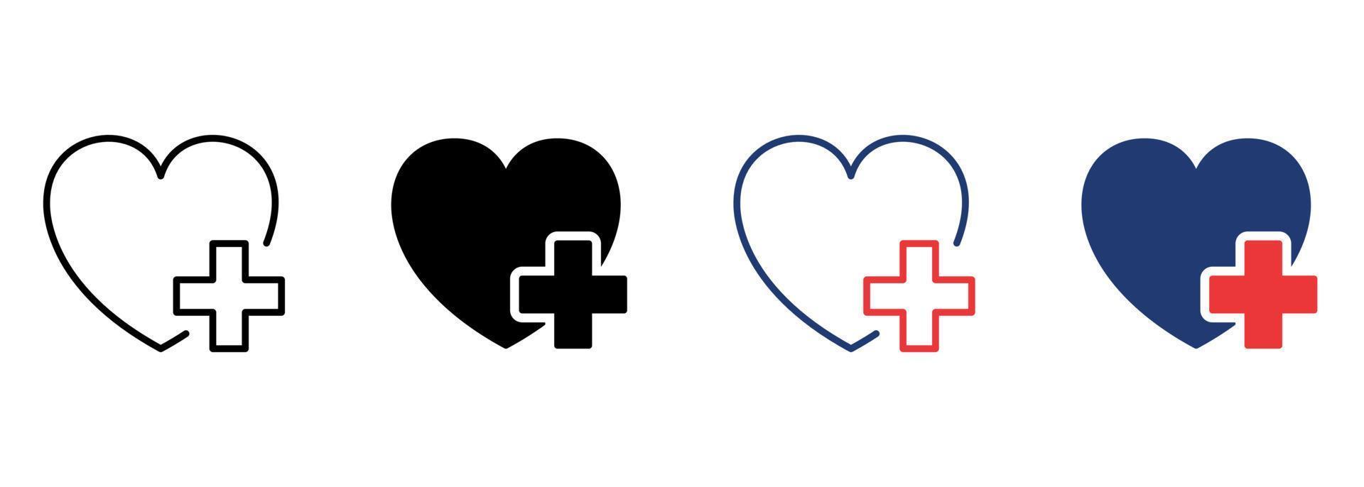 coração com mais ícone. doação conceito. caridade e humanitário ajuda pictograma. cuidados de saúde assistência ícone. editável AVC. isolado vetor ilustração.