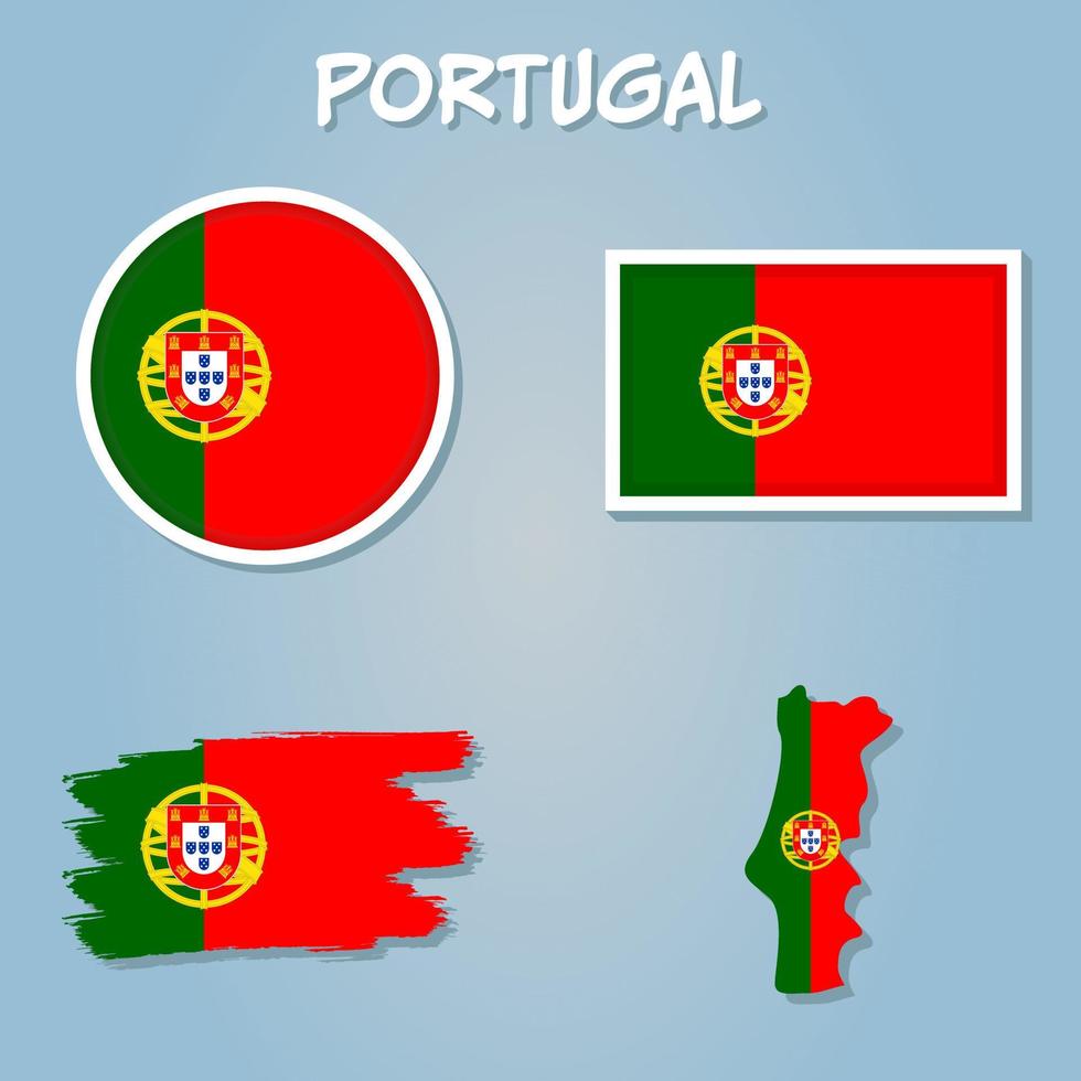 bandeira do a Português república coberto em detalhado esboço país mapa isolado em azul fundo. vetor