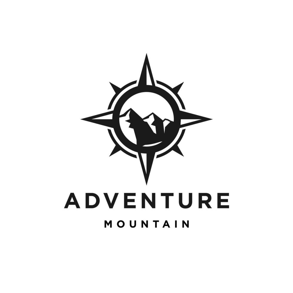 logotipo ao ar livre de aventura distintivo hipster com bússola e conceito de design de montanha. logotipo da bússola universal. conceito retrô vintage moderno vetor