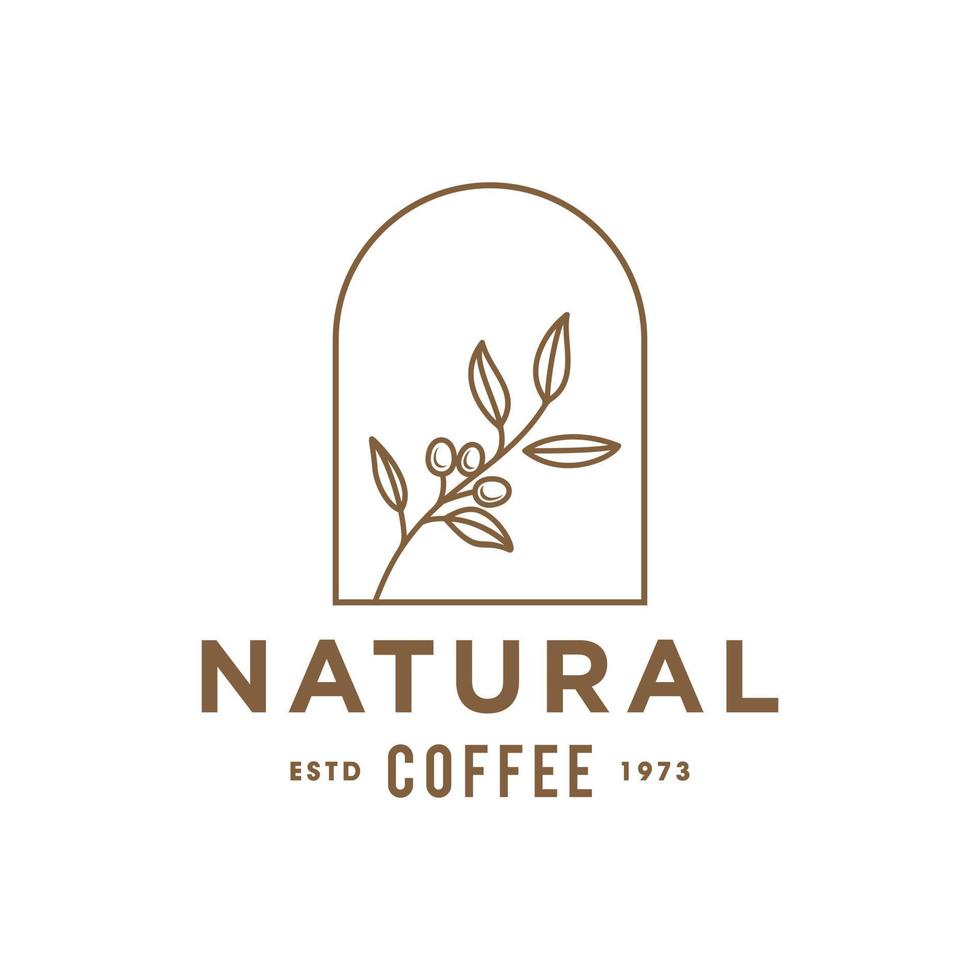 café feijão plantar ramo hipster mínimo logotipo vetor com folha simples linha esboço ícone para natural cafeteria conceito.