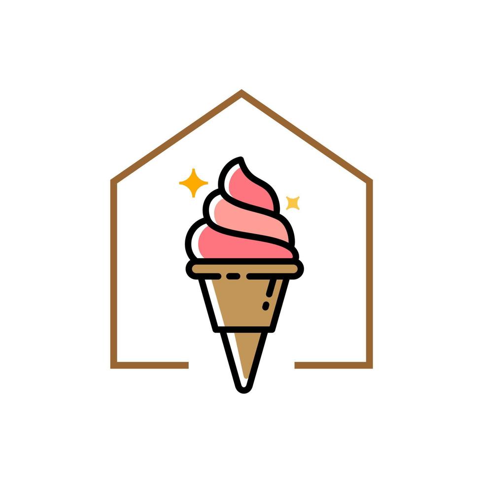 casa do gelo creme cone conceito logotipo Projeto em na moda linha arte estilo obra de arte vetor