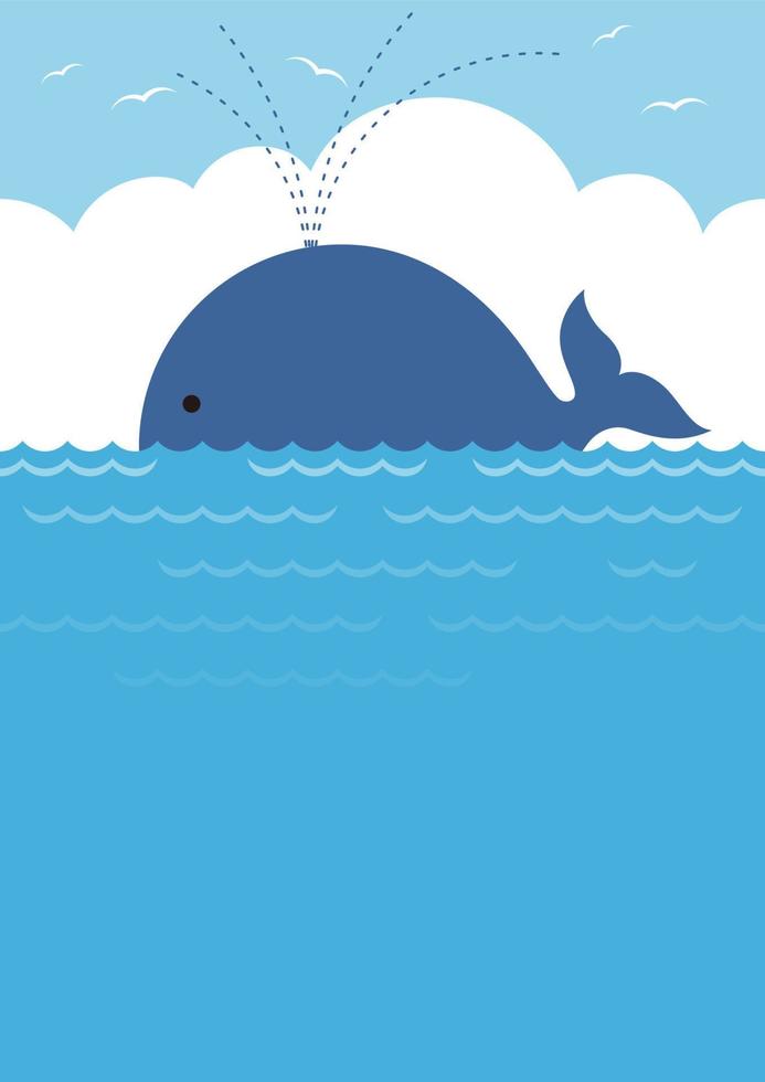vetor azul baleia dentro a mar desatado fundo ilustração com azul céu, branco nuvens, e texto espaço. horizontalmente Repetivel.