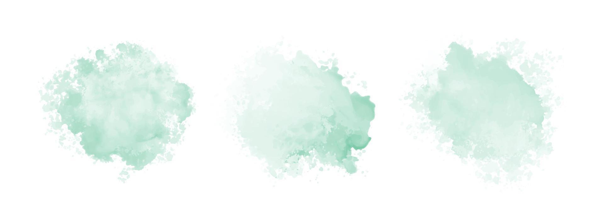 conjunto de respingos de água em aquarela verde menta abstrata em um fundo branco vetor