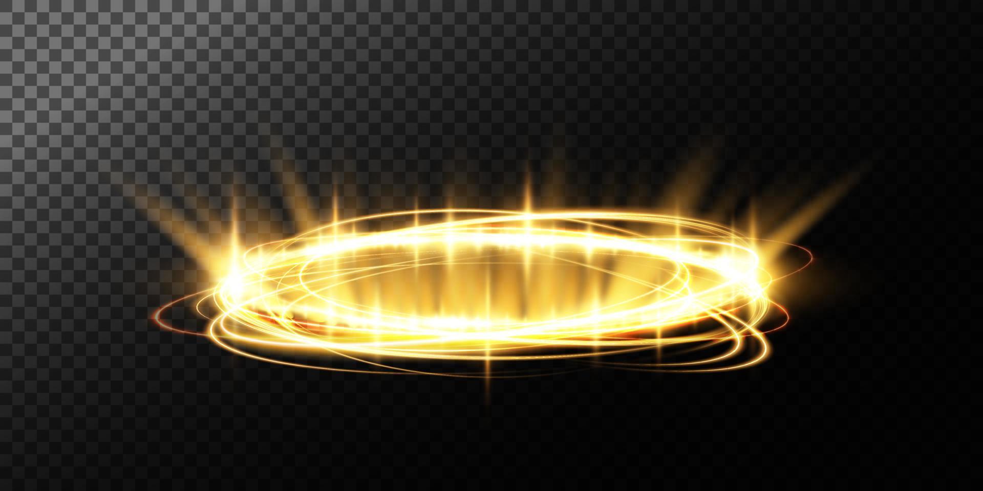 amarelo brilhante aréola. abstrato brilhando círculos. luz ótico efeito aréola em transparente fundo com brilhos. vetor
