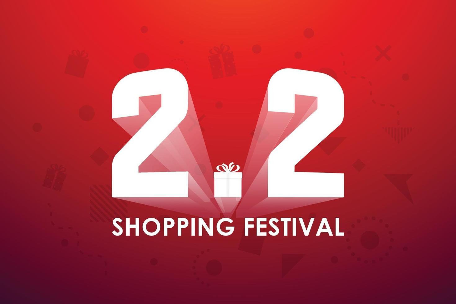 2.2 festival de compras, design de banner de marketing de discurso sobre fundo vermelho. ilustração vetorial vetor