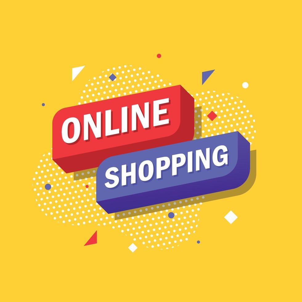 compras online, design de banner de marketing pop art. ilustração vetorial vetor