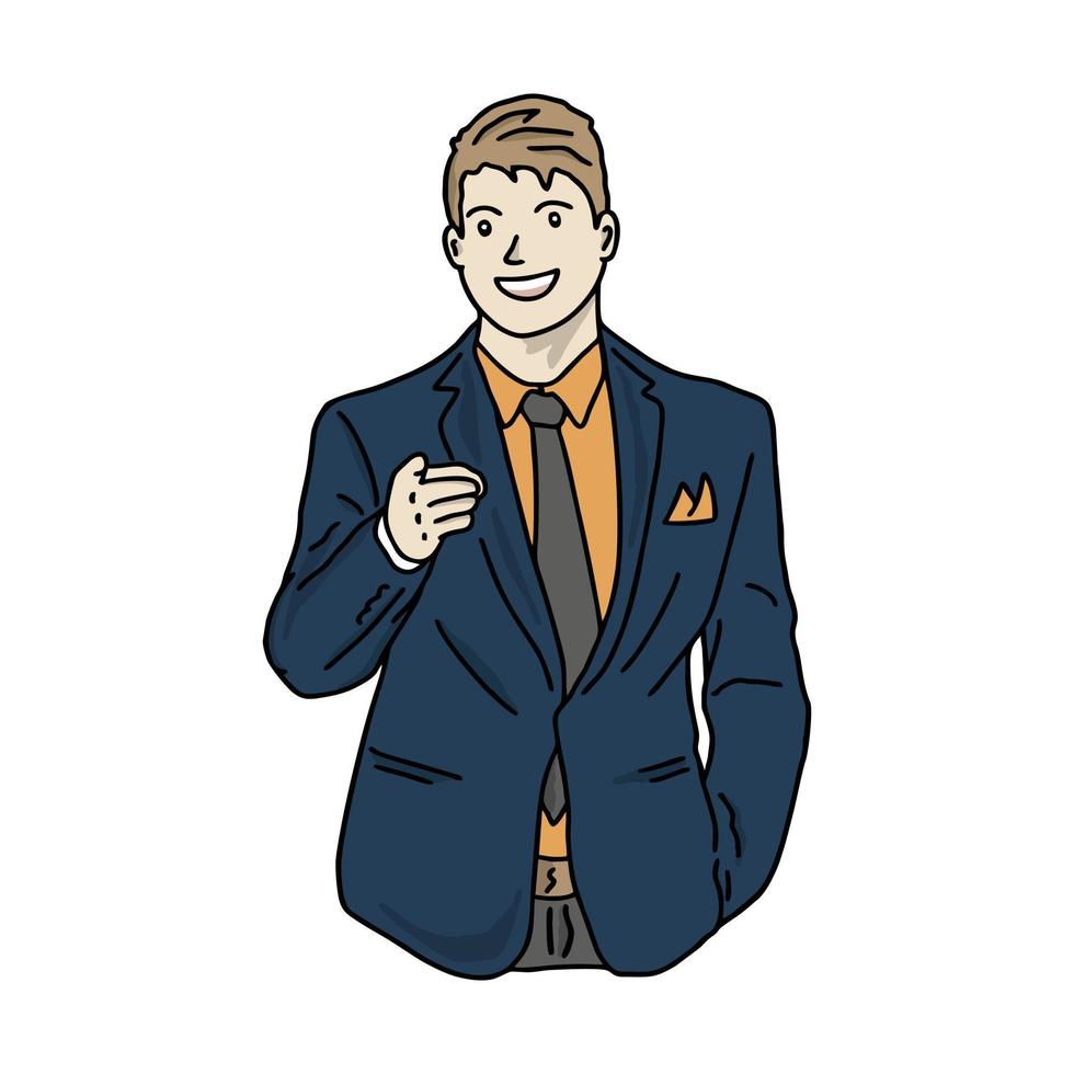 ilustração ícone do gesto homem fazendo apresentação às reunião. realmente Boa para ícone do Power Point, apresentação ícone para seu o negócio vetor