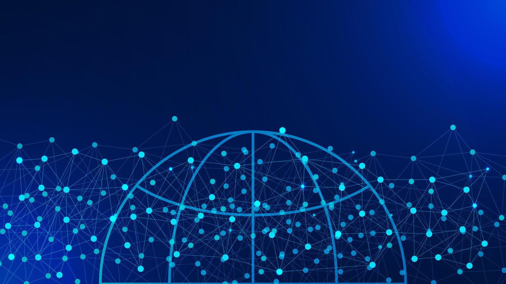 abstrato global conexão com globo ícone com Sombrio azul fundo. Internet tecnologia conceito. vetor ilustração.