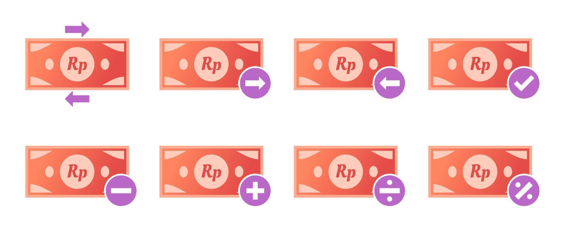 indonésio rupia dinheiro transação ícone conjunto vetor