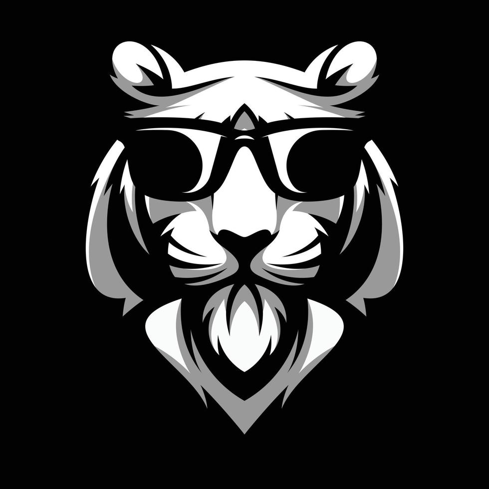 tigre oculos de sol Preto e branco mascote Projeto vetor
