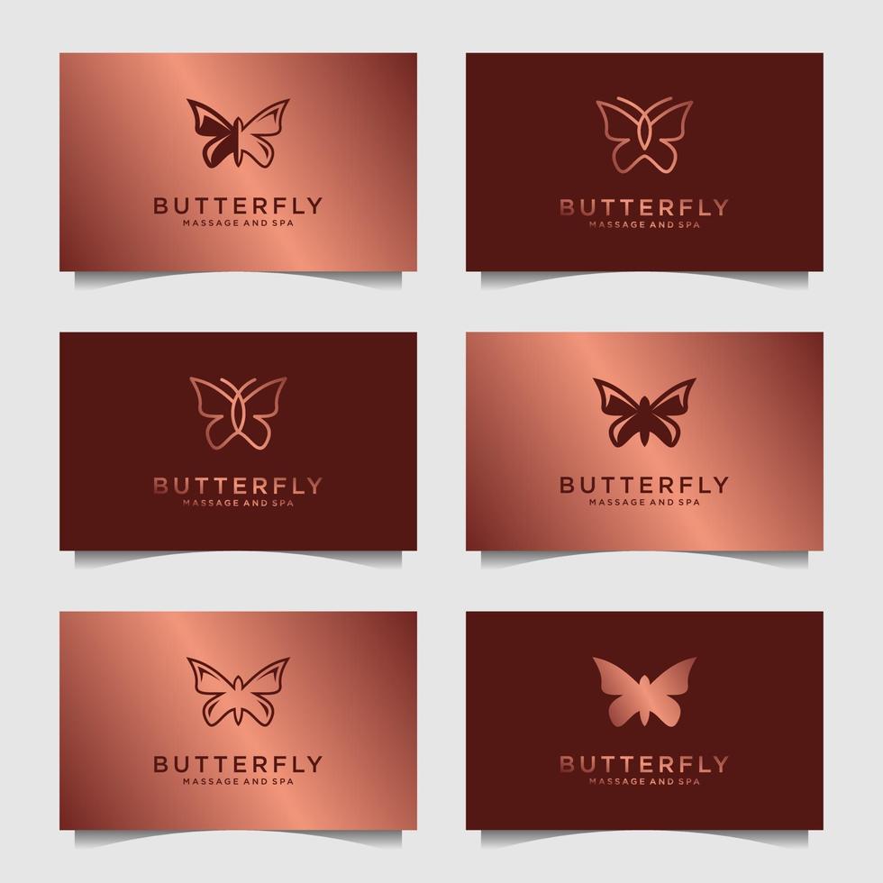 conjunto de modelo de design de logotipo de borboleta de luxo. ícone para logotipo feminino, spa de beleza, moda, cuidados com a pele, produto de loção. vetor