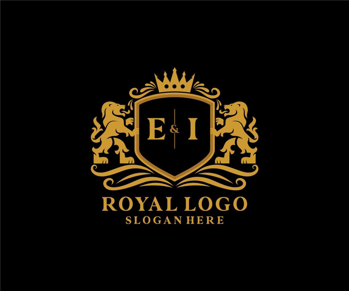 modelo de logotipo de luxo real inicial ei letter leão em arte vetorial para restaurante, realeza, boutique, café, hotel, heráldica, joias, moda e outras ilustrações vetoriais. vetor