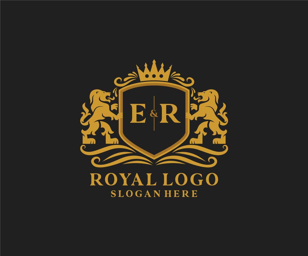 inicial er carta leão modelo de logotipo de luxo real em arte vetorial para restaurante, realeza, boutique, café, hotel, heráldica, joias, moda e outras ilustrações vetoriais. vetor