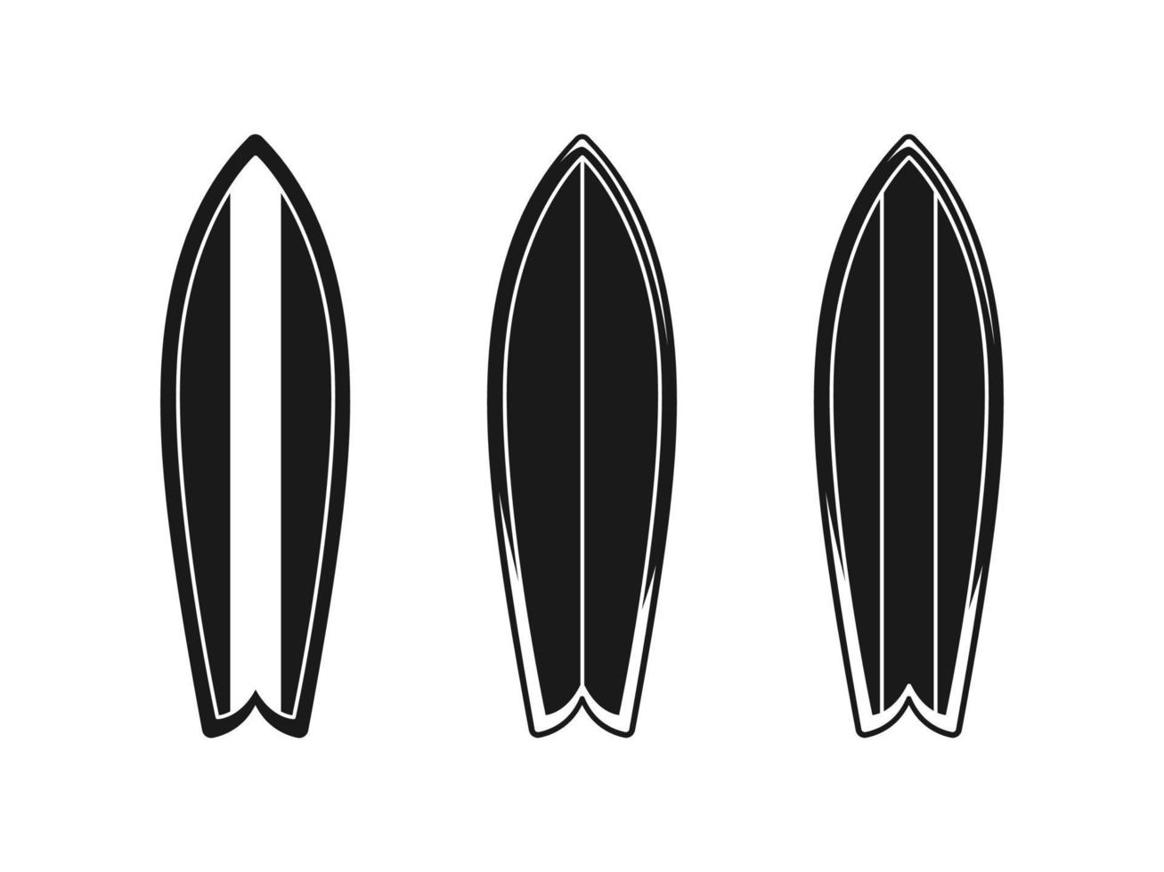 prancha de surfe silhueta ícone Projeto conjunto do 3. simples moderno mínimo plano vetor ilustração. logotipo, clipart, placa ou símbolo, etc.