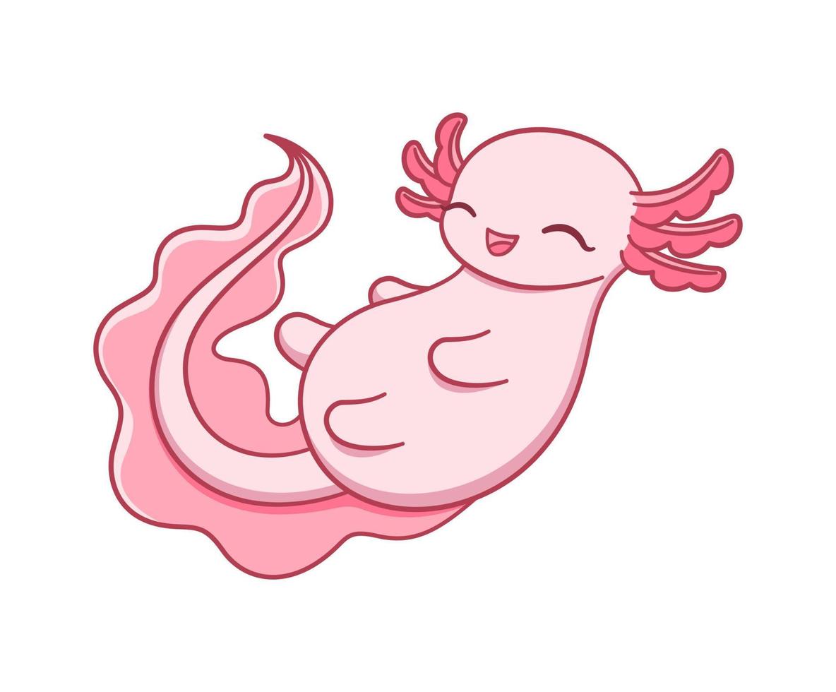 feliz axolotl natação desenho animado vetor ilustração. fofa embaixo da agua aquático animal Projeto para crianças. simples plano estilo com esboço grampo arte.