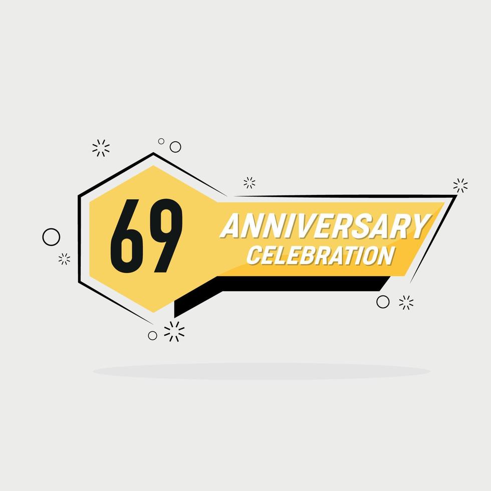 69 anos aniversário logotipo vetor Projeto com amarelo geométrico forma com cinzento fundo