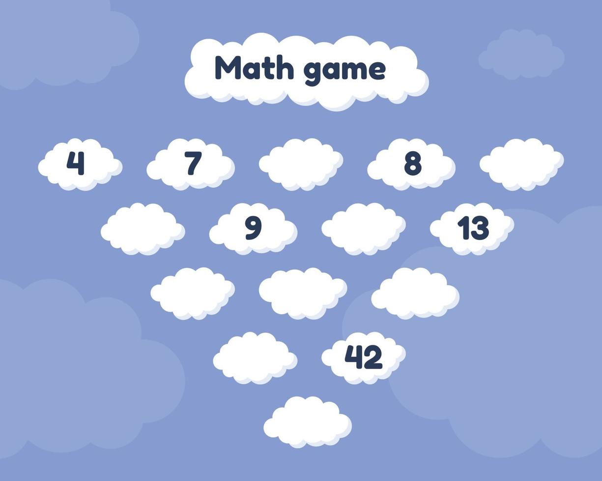 jogo de matemática para crianças em idade pré-escolar e escolar. preencha os números que faltam. nuvens. vetor