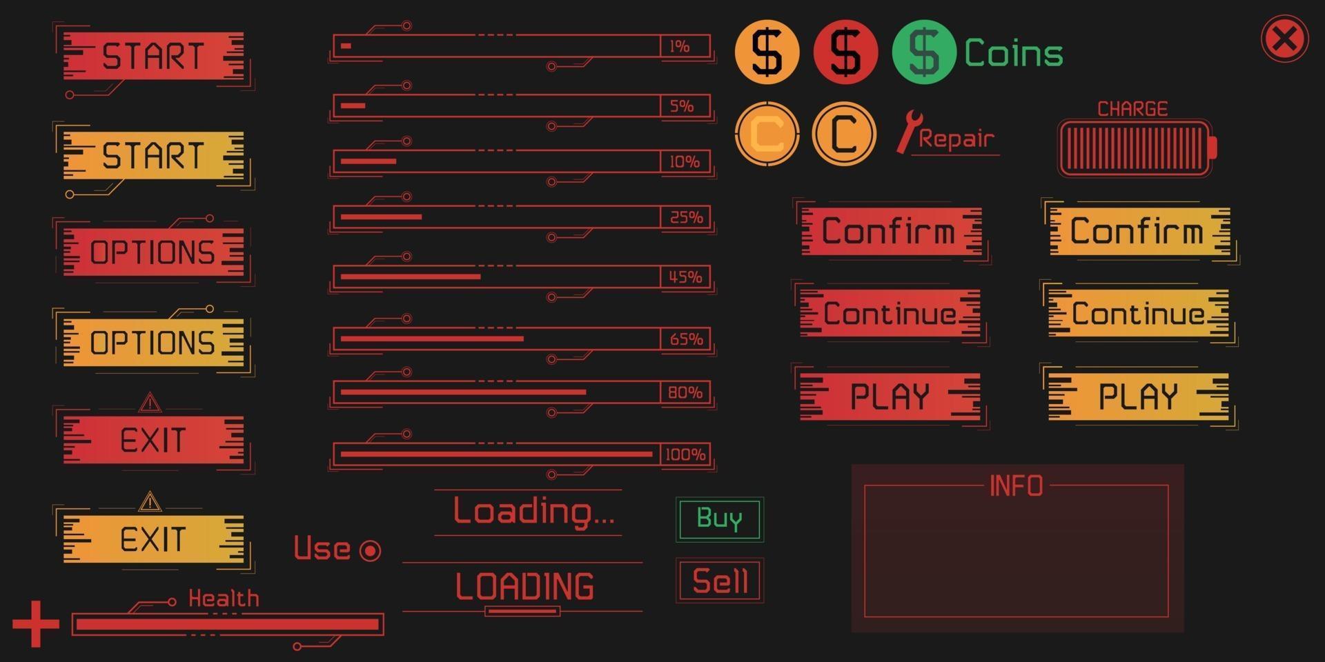 elementos da interface do usuário do jogo definidos em estilo digital. vetor