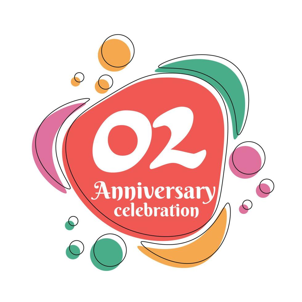 dia 02 aniversário celebração logotipo colorida Projeto com bolhas em branco fundo abstrato vetor ilustração