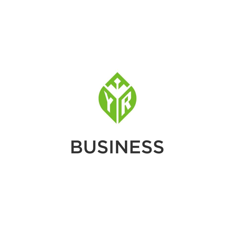 ano monograma com folha logotipo Projeto Ideias, criativo inicial carta logotipo com natural verde folhas vetor