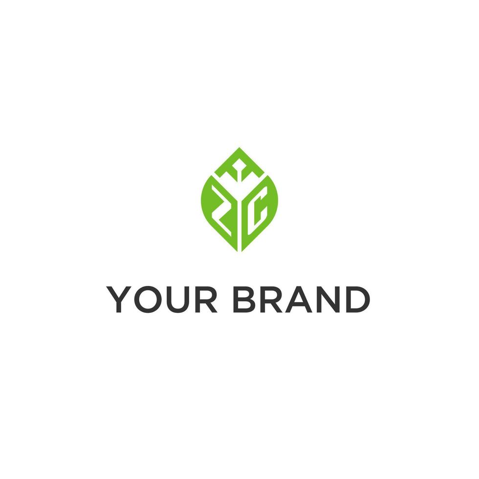 zc monograma com folha logotipo Projeto Ideias, criativo inicial carta logotipo com natural verde folhas vetor