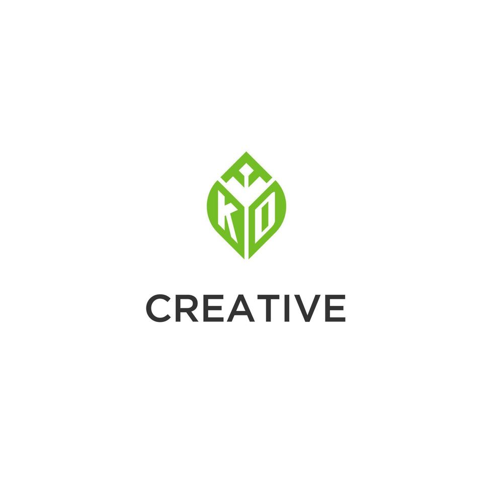kd monograma com folha logotipo Projeto Ideias, criativo inicial carta logotipo com natural verde folhas vetor