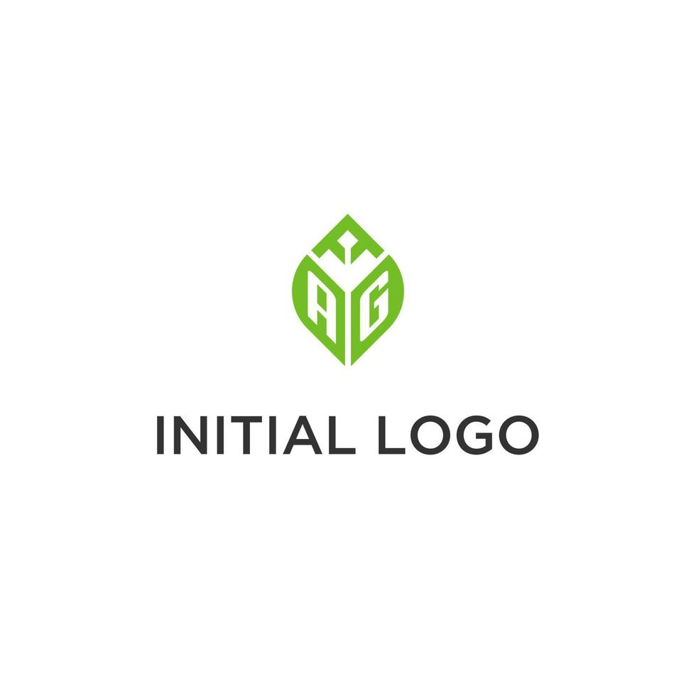 ag monograma com folha logotipo Projeto Ideias, criativo inicial carta logotipo com natural verde folhas vetor