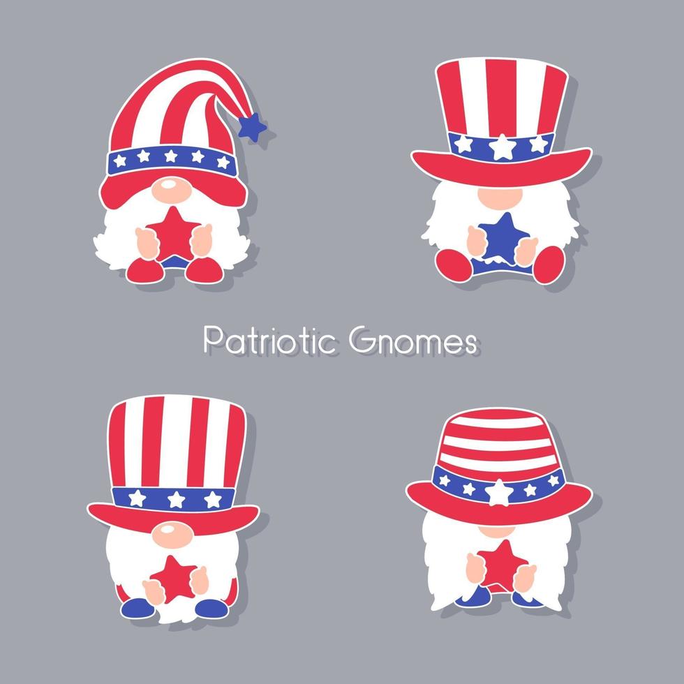 os gnomos patrióticos usam uma cartola adornada com as estrelas vermelhas e azuis da bandeira americana. vetor