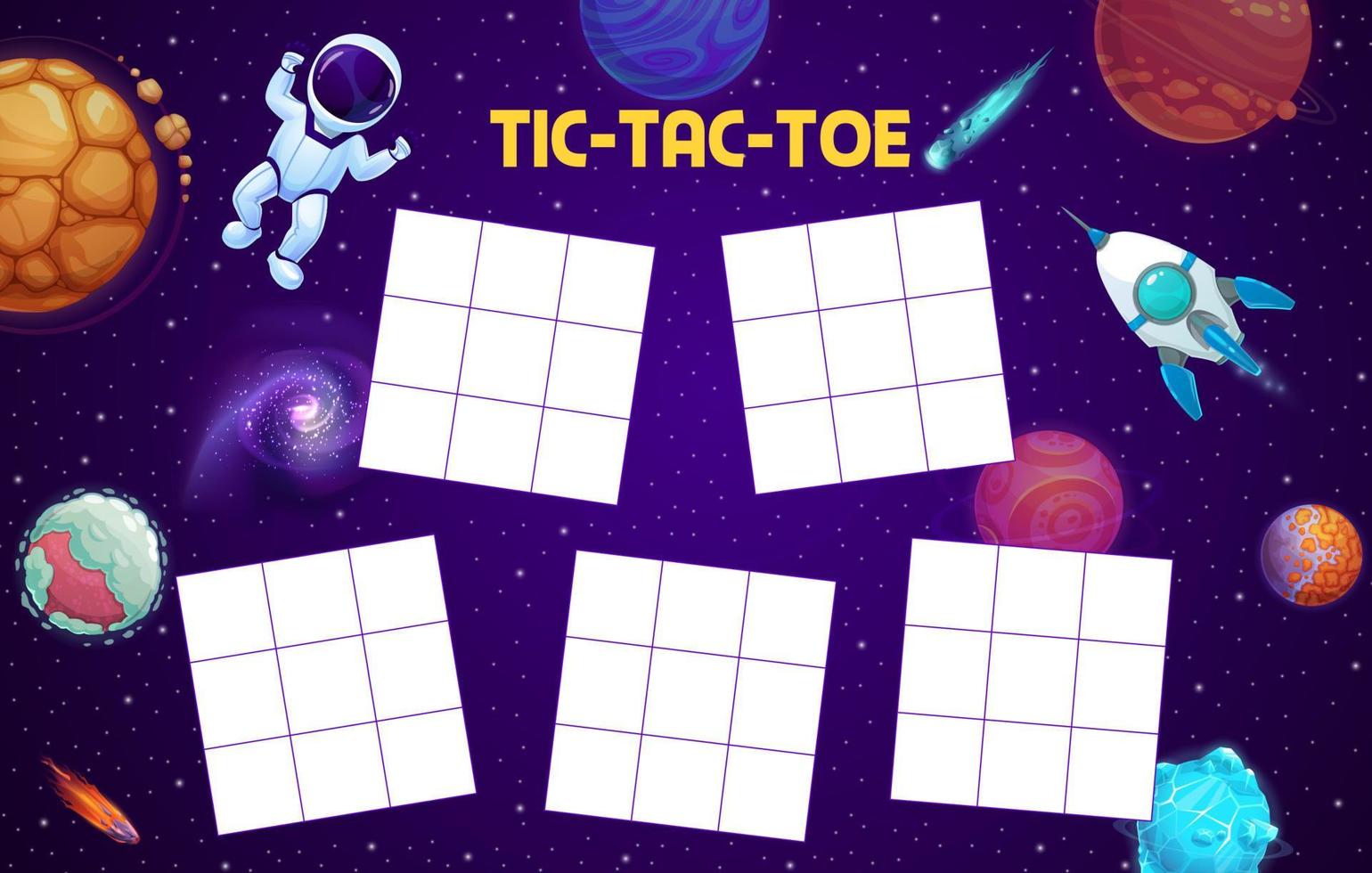 tic tac dedo do pé planilha, astronauta, espaço, foguete vetor