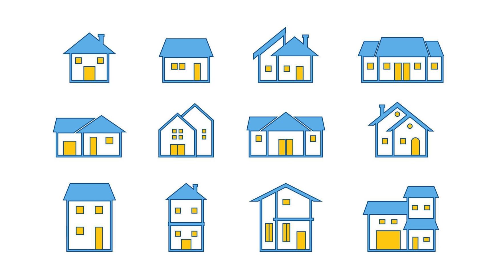 moderno arquitetura linha casa coleção com azul e amarelo cores vetor