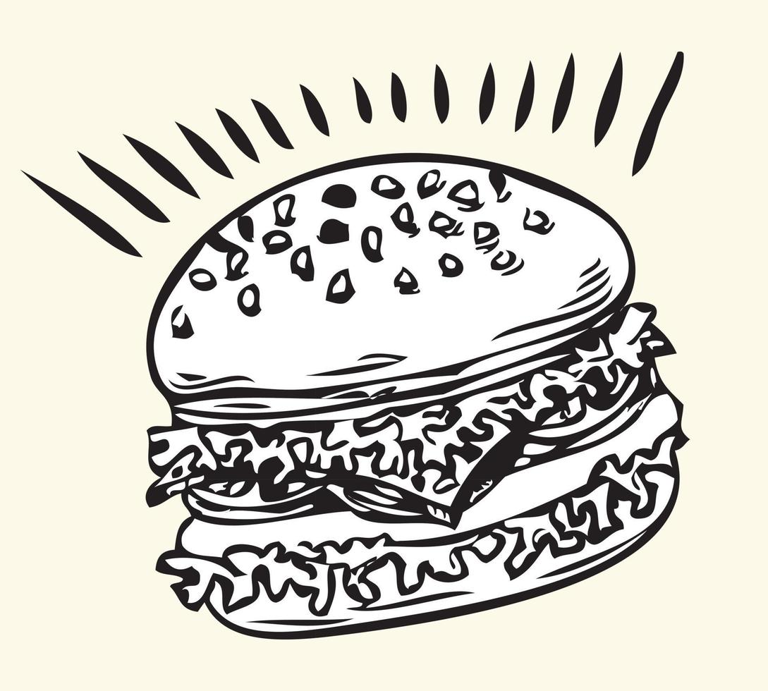 vintage hamburguer desenhando ilustração vetor