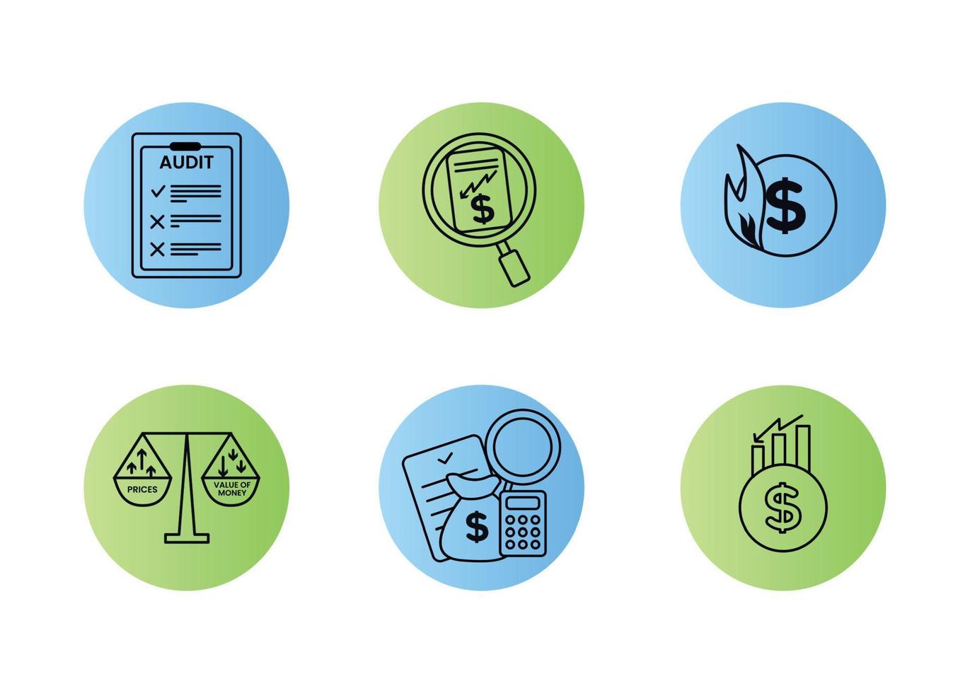 finança. vetor ilustração conjunto do inflação ícones, auditar