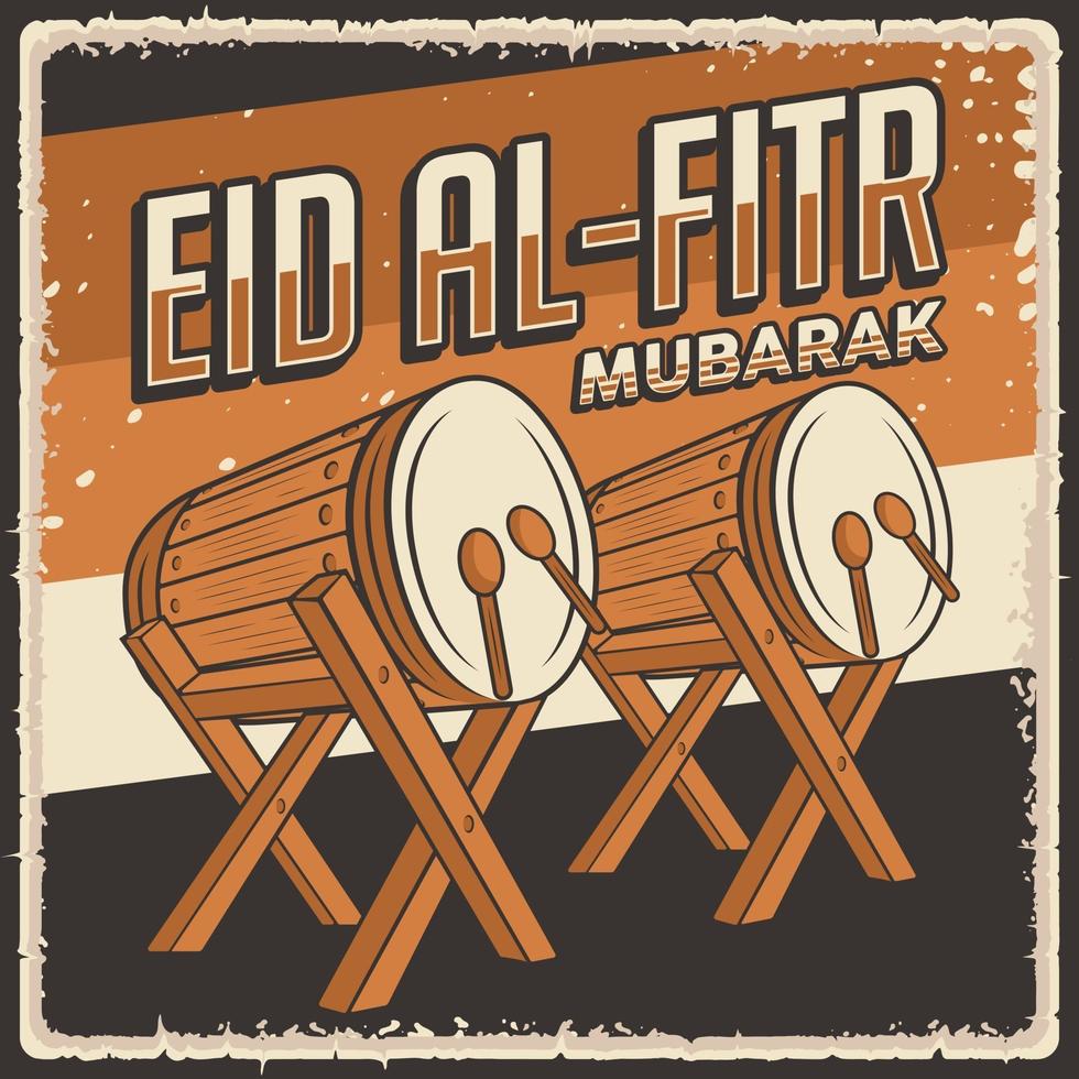 poster retro vintage eid al fitr mubarak vetor